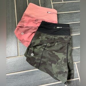 Two pairs EUC Lululemom speed up low rise 2.5 size 4